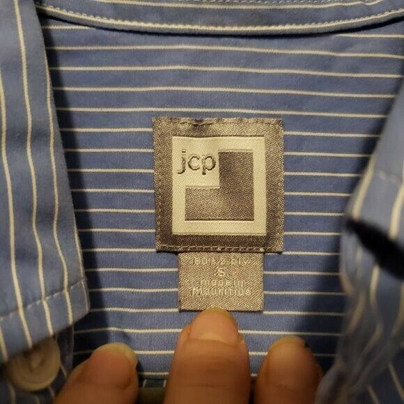 JCP Womens Sz S Blue White Striped Long Sleeve Button Down Blouse - Picture 2 of 9